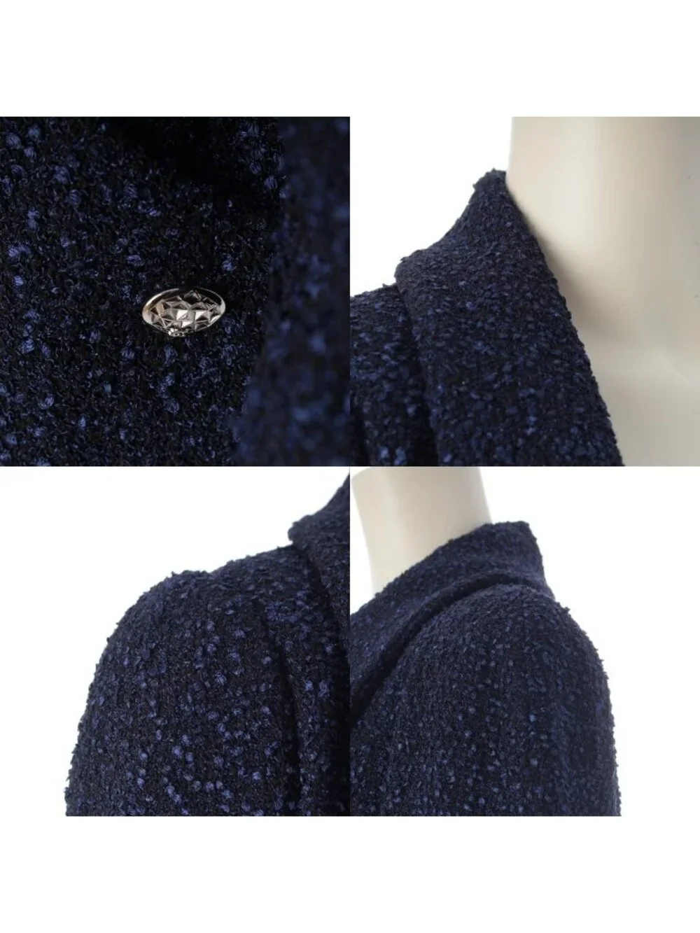 Chanel Tweed Gown Coat Navy 36